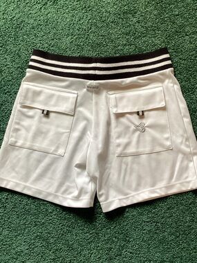 Nina Bucci White Athletic Shorts with Striped Waistband